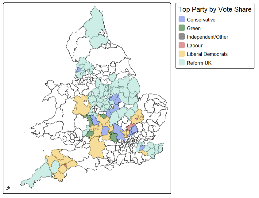 UK local elections 2025 results by vote share